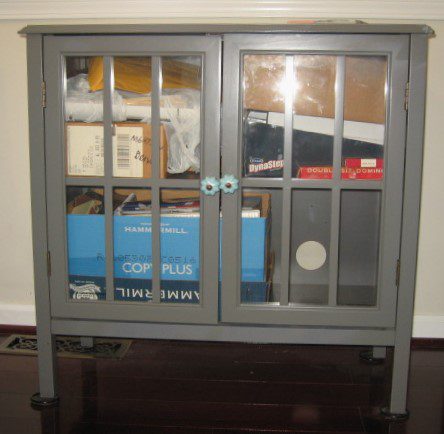 Glass cabinet doors with items in plain view