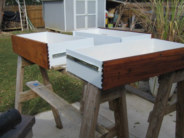 Drawer fronts stained with danish oil